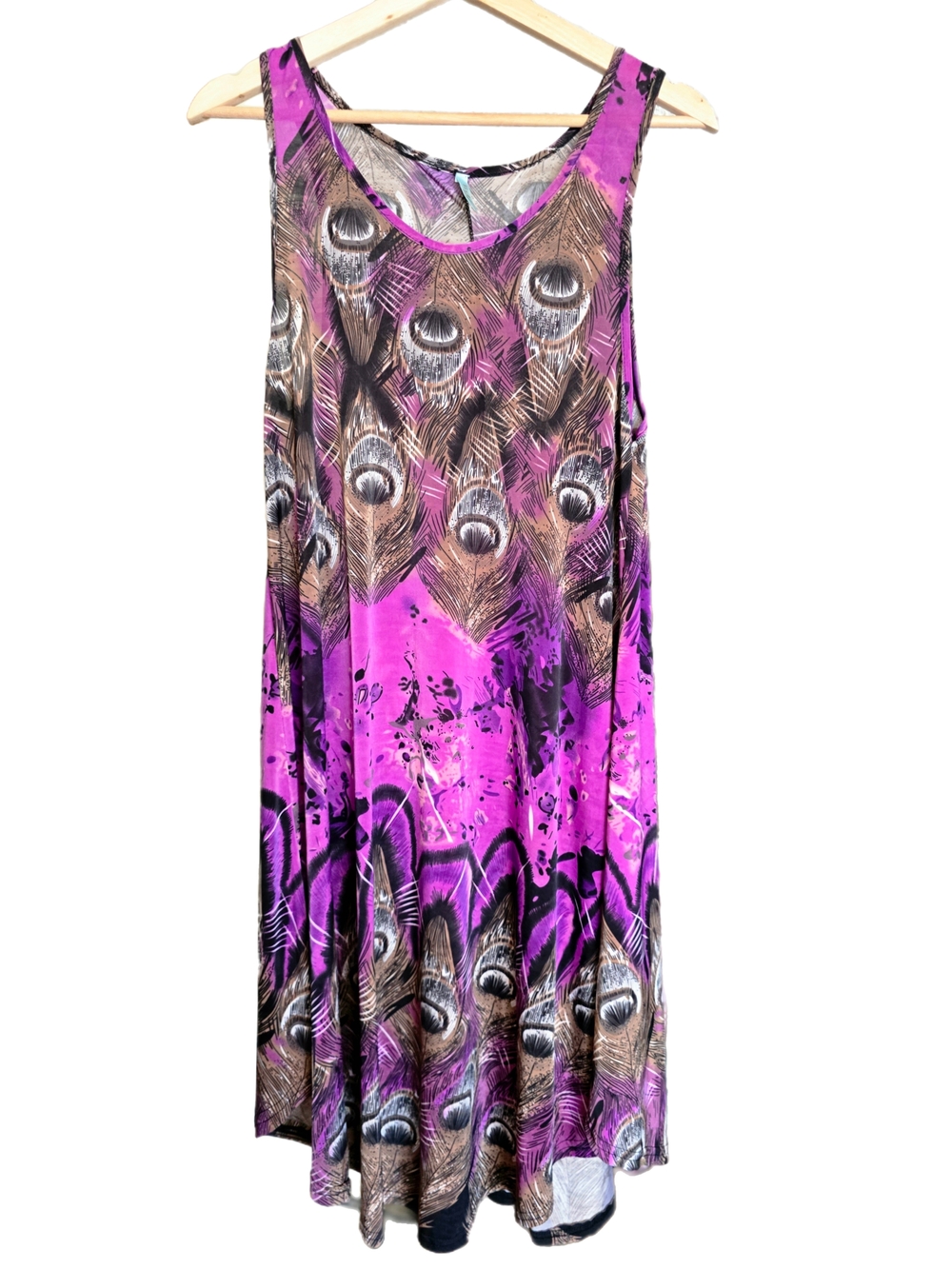 Women’s Sleeveless Peacock Feather Print Boho Summer Dress - (One Size) EUC